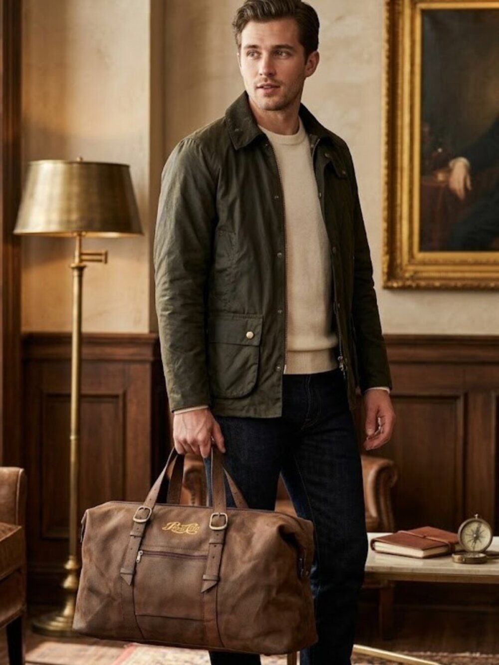 Pepsi-Cola Vintage Leather Brown Large Duffle Bag, Collector’s Item
